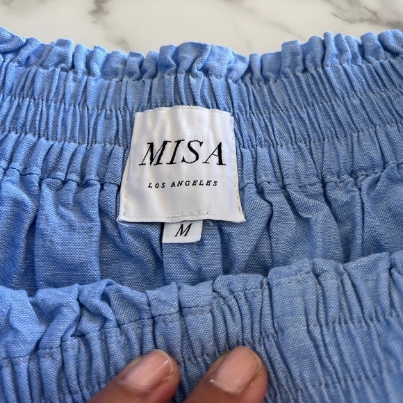 Misa Mini Dress Womens Medium Blue Peasant Ethnic Tassel Ruffled Balloon Sleeve - Picture 1 of 6